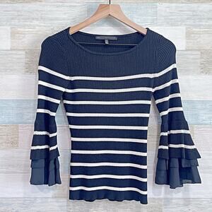 White House Black Market Striped 3/4 Chiffon Ruffle Flared Sleeve Top Womens XS